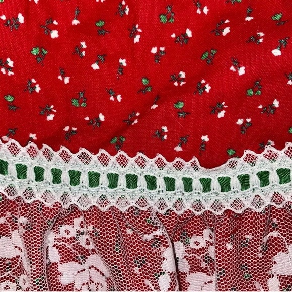 VTG 1980s Bryan Baby Girl 6-9MRed Calico Christmas Dress Lace Green Ribbon Prair - Picture 5 of 15